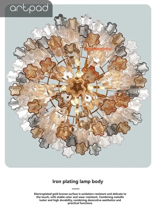 Murano Glass Tiered Chandelier with Gold Frame