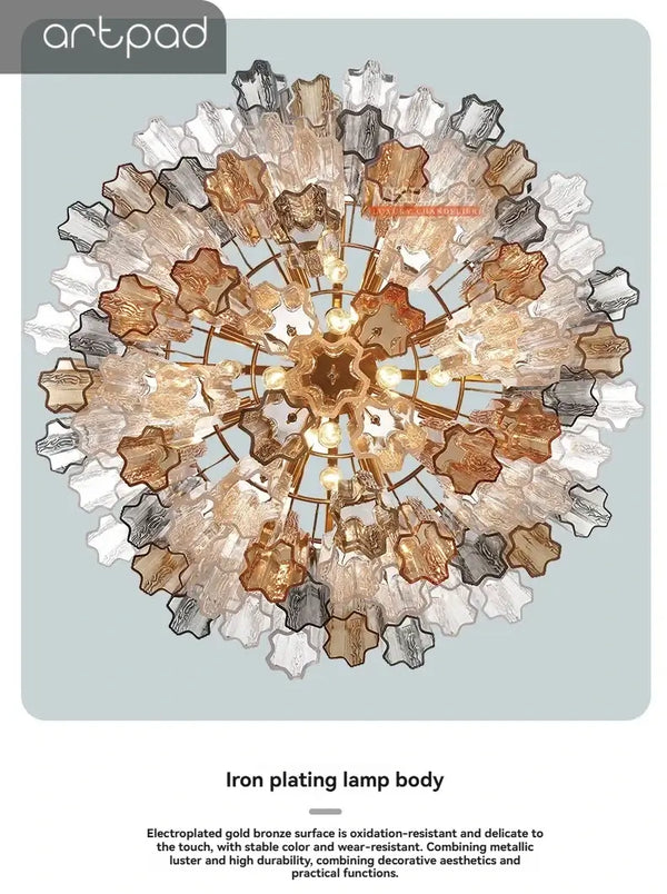 Murano Glass Tiered Chandelier with Gold Frame