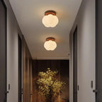Modern Pumpkin Ceiling Light – Walnut Wood Flush Mount Fixture for Hallways, Bathrooms & Bedrooms