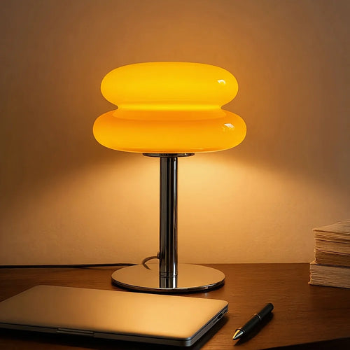 Stacked Orange Mushroom Table Lamp with Chrome Base