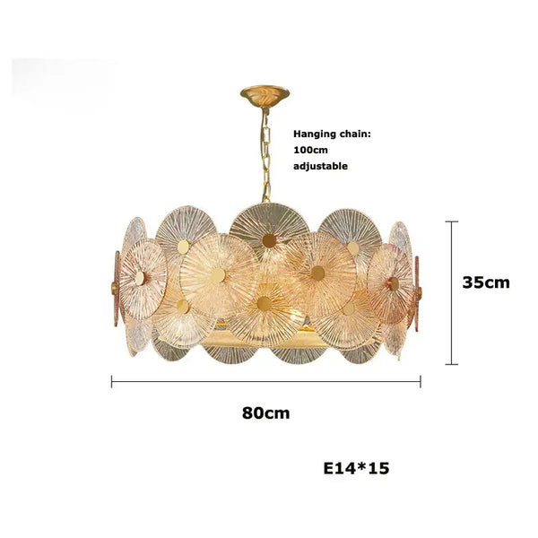Retro 50s Glass & Iron Chandelier Gold Frame