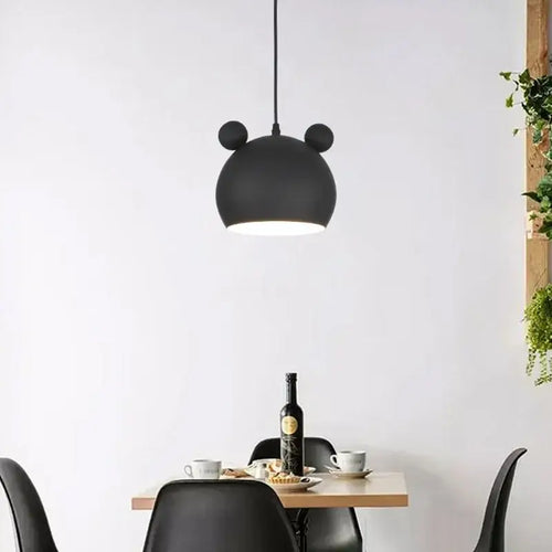 Cartoon Mouse Lamp Shade hanging in a dining area, featuring modern design with playful mouse ears, perfect for children.
