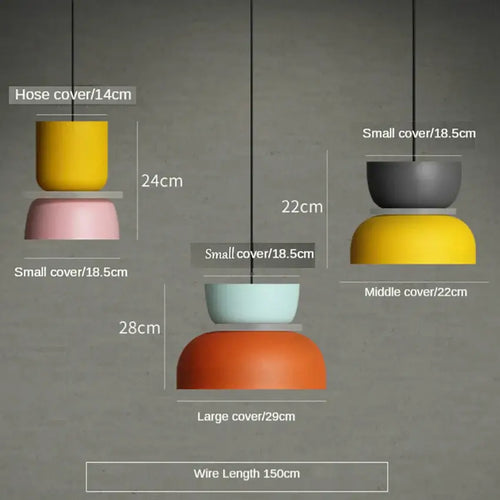 Image showcasing customizable modern pendant lights with vibrant colors and various sizes for personalized decor.
