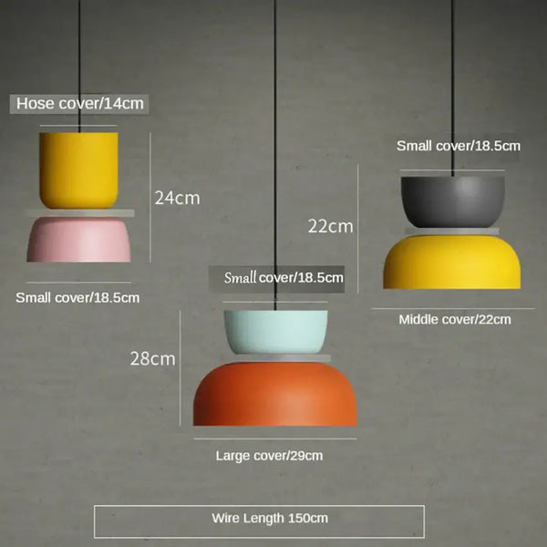 Image showcasing customizable modern pendant lights with vibrant colors and various sizes for personalized decor.