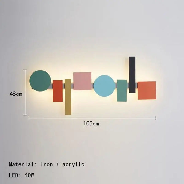 Multicolour Wall Totem LED geometric light displayed in modern design with vibrant colors and various shapes.