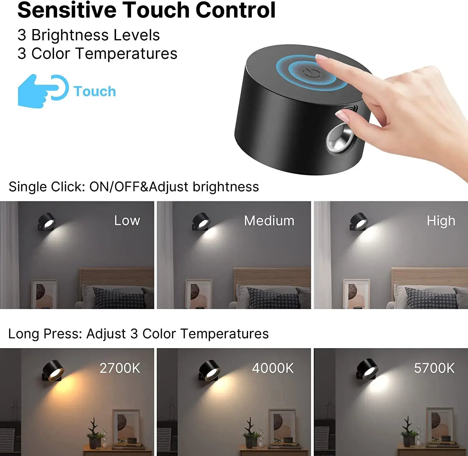 Rechargeable Touch Wall Lamp - Stylish LED Light