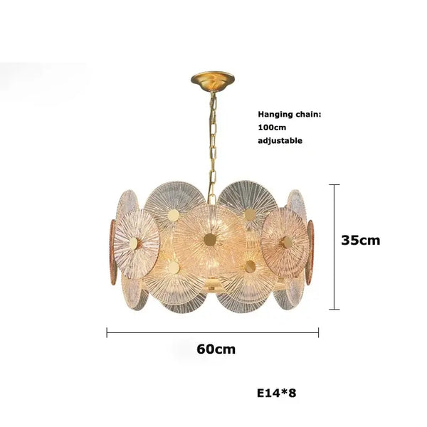 Retro 50s Glass & Iron Chandelier Gold Frame