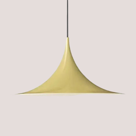 Scandi 70s Danish Pendant Lamp – Minimalist Metal LED Chandelier for Dining & Living Spaces in champagne gold finish.