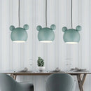 Cartoon Mouse Lamp Shade trio in a modern Nordic dining setting, featuring playful macaron colors and iron construction.
