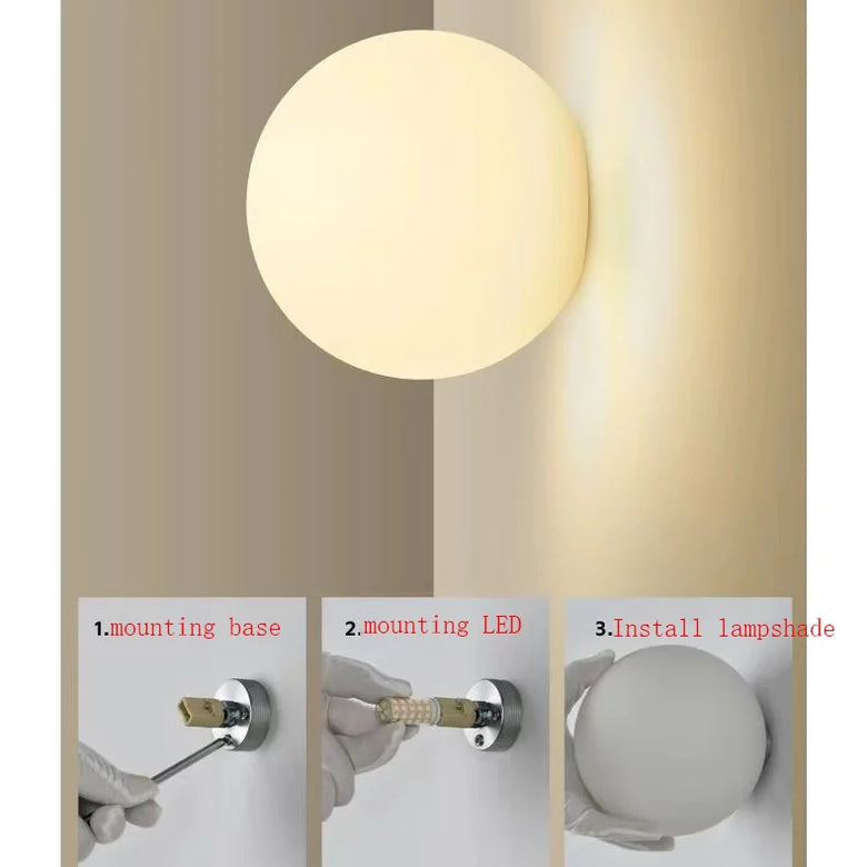 Frosted Glass Globe Wall Light - Modern LED Sconce