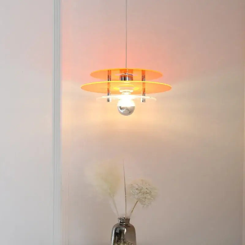 Space Age Acrylic Colorful Pendant Light illuminating a room with vibrant colors and unique design.