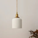 White Ceramic Lamp Shade with Brass Base – Timeless Elegance hanging light fixture.
