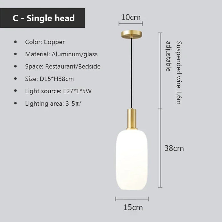 Nordic Glass Pendant Light with Brass Detail