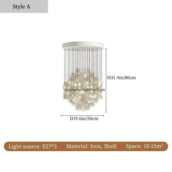 70s Retro Shell Multi-String Light Pendant with elegant shell accents and versatile lighting options.