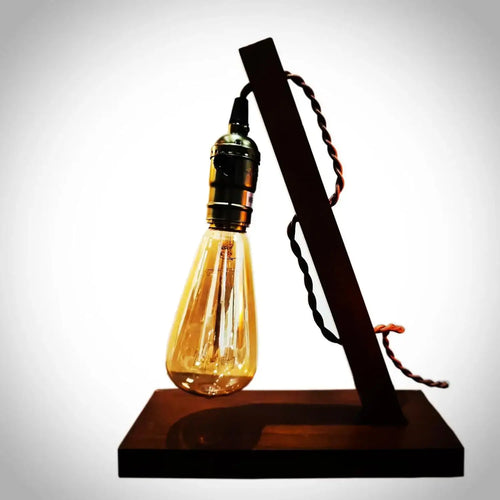 Wooden Edison Table Lamp – Rustic Industrial, Exposed Bulb