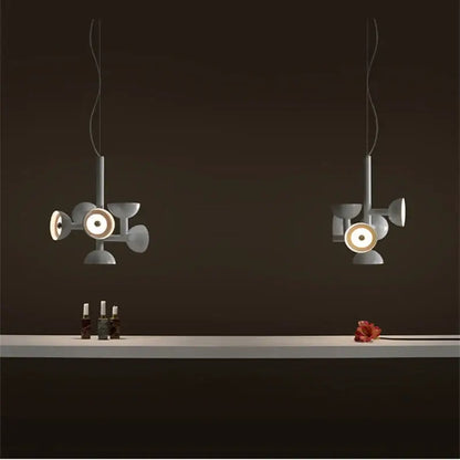 Danish Postmodern LED Chandelier – Sculptural Black Designer Pendant Light illuminating a dark space with artistic design.