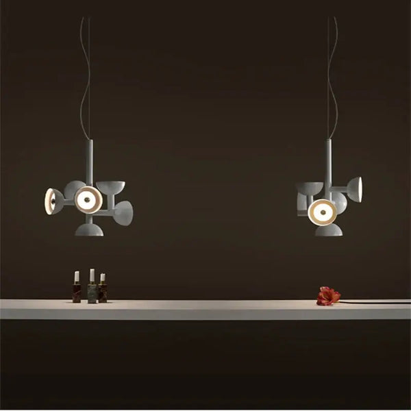 Danish Postmodern LED Chandelier – Sculptural Black Designer Pendant Light illuminating a dark space with artistic design.