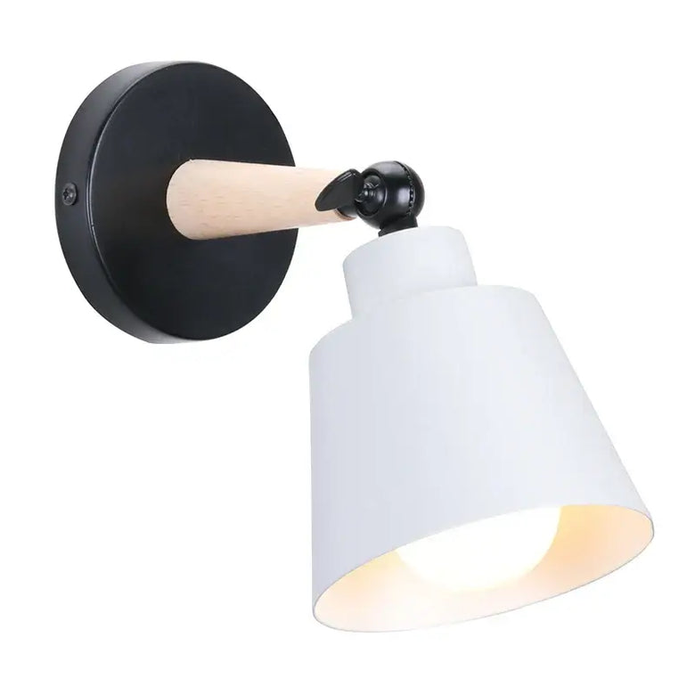 Nordic Solid Wood Bedroom Wall Lamp with modern design and playful black and white finish