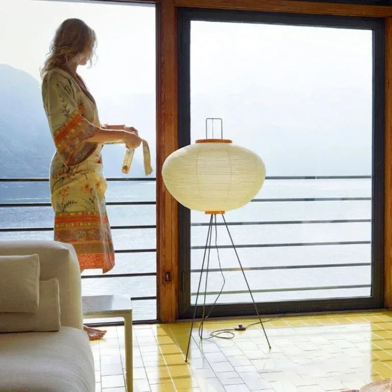 Japanese Rice Paper Lamp. Floor & Table with Tripod Stand