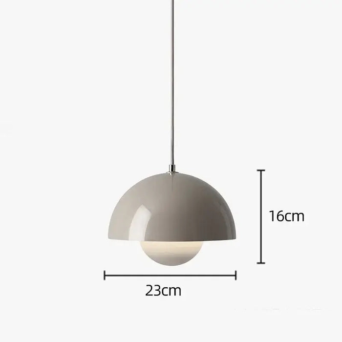 Contemporary Pendant Light with gray dome shade and white globe, dimensions 23cm x 16cm, ideal for modern kitchens.