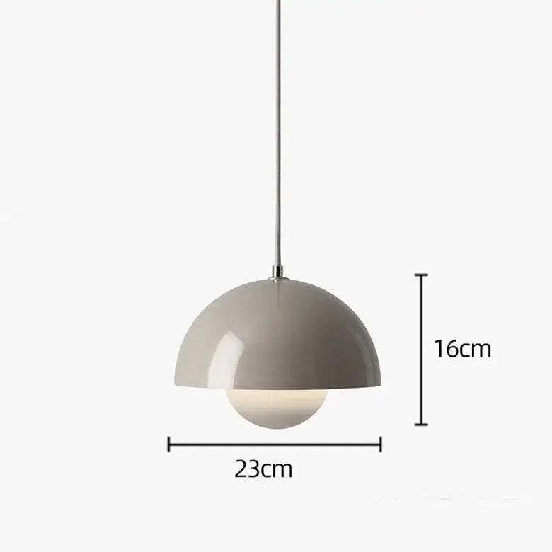 Contemporary Pendant Light with gray dome shade and white globe, dimensions 23cm x 16cm, ideal for modern kitchens.