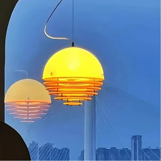 Nordic Orange Pendant Light Retro E27 Ceiling Lamp 30cm providing a warm glow with layered orange design.