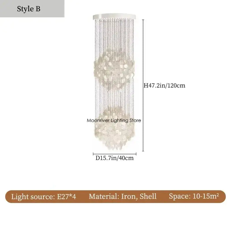70s Retro Shell Multi-String Light Pendant with luxurious shell design and measurements 47.2in height, 15.7in width.