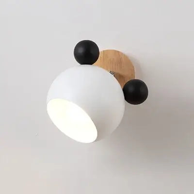 Mouse-shaped Wall Lamps mounted on a wooden base with playful black and white design, ideal for colorful decor.
