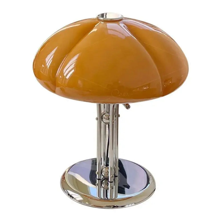 Amber Pumpkin Glass Table Lamp with Chrome Base