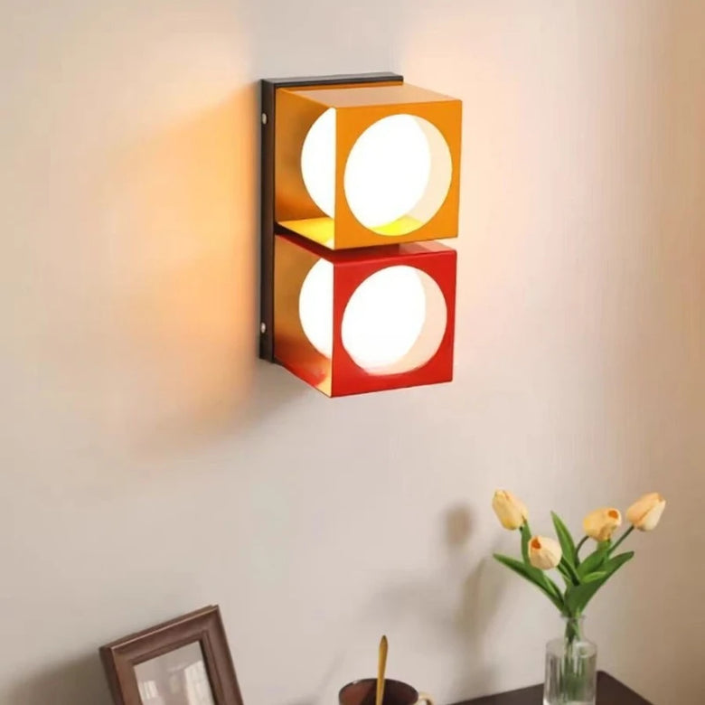Cube Wall Light in Vibrant Colours – Iron & Glass