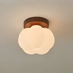 Modern Pumpkin Ceiling Light – Walnut Wood Flush Mount Fixture for Hallways, Bathrooms & Bedrooms