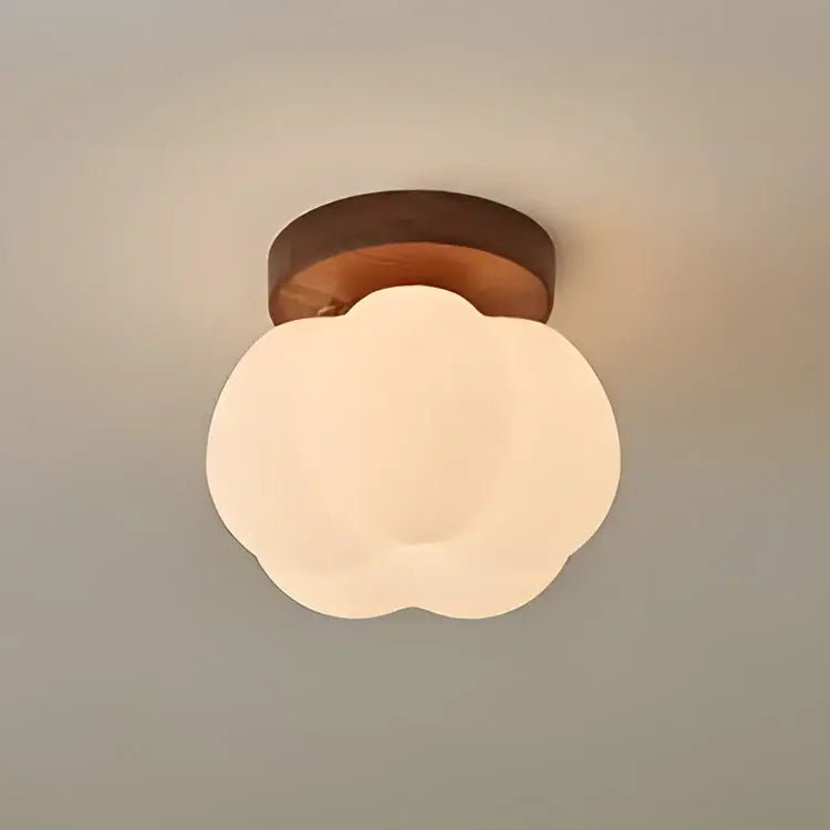 Modern Pumpkin Ceiling Light – Walnut Wood Flush Mount Fixture for Hallways, Bathrooms & Bedrooms