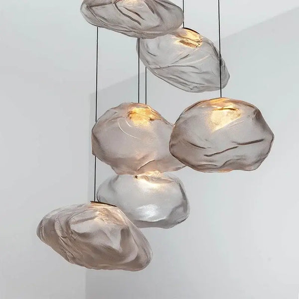 Nordic Cloud Glass Pendant Light – Smoky Grey Designer LED Chandelier hanging in a modern interior setting.