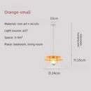 Space Age Acrylic Colorful Pendant Light in orange, ideal for living room and bedroom decor.