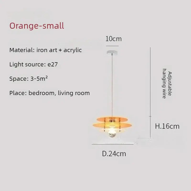 Space Age Acrylic Colorful Pendant Light in orange, ideal for living room and bedroom decor.