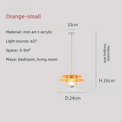 Space Age Acrylic Colorful Pendant Light in orange, ideal for living room and bedroom decor.