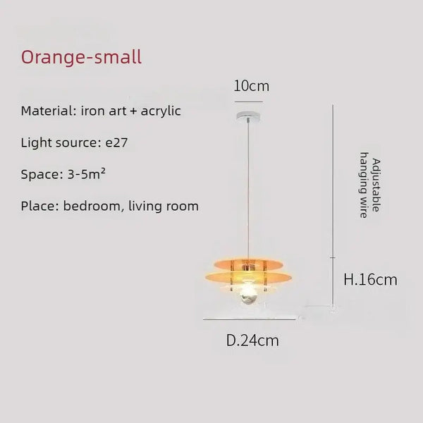 Space Age Acrylic Colorful Pendant Light in orange, ideal for living room and bedroom decor.