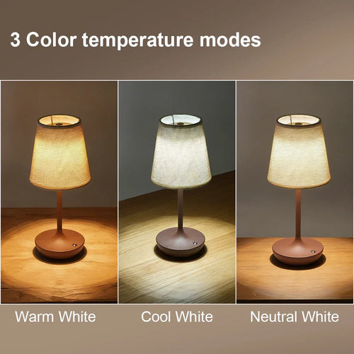 Classic Fabric Cordless Table Lamp – Rechargeable, Touch Dimmer