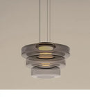 Layered Glass Pendant Light – Modern Amber, Green or Smoke Grey LED Suspension in smoke grey finish.