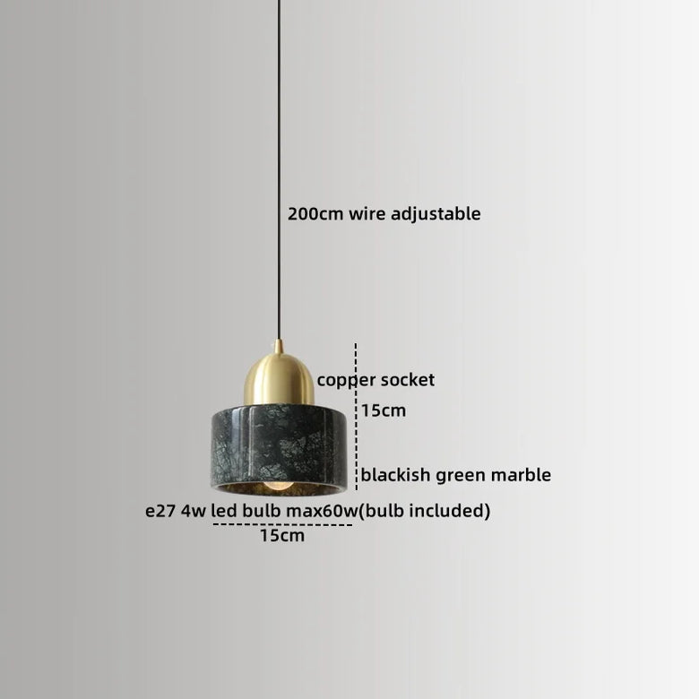 Pendant light with measurements on a gray background