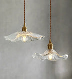 Glass Pendant Light with Brass Accents