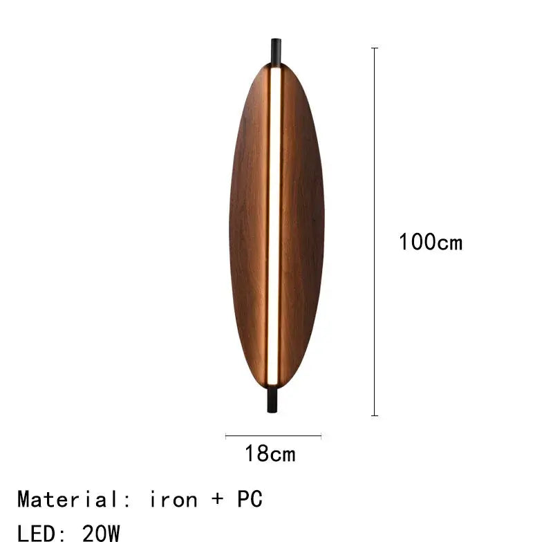Modern Brown Leaf Wall Light – Sculptural LED Wall Sconce in Metal dimensions and material details.