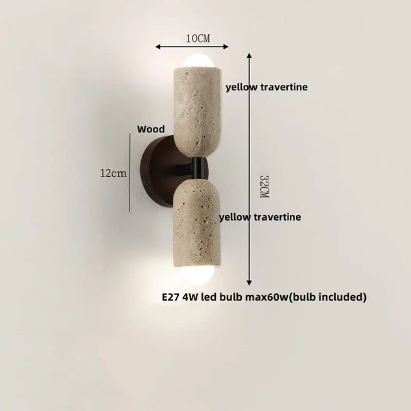 Modern Travertine and Wood Wall Light with Pull Chain – Nordic Style LED Fixture dimensions and features