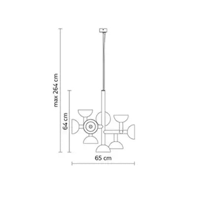 Danish Postmodern LED Chandelier dimensions illustration showcasing height and width details.
