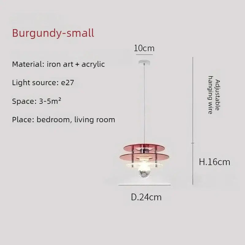 Space Age Acrylic Colorful Pendant Light featuring a burgundy and acrylic design, ideal for bedrooms and living rooms.