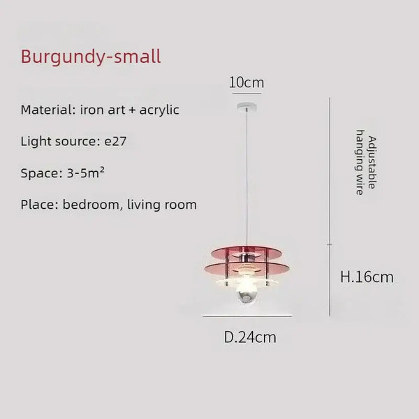Space Age Acrylic Colorful Pendant Light featuring a burgundy and acrylic design, ideal for bedrooms and living rooms.