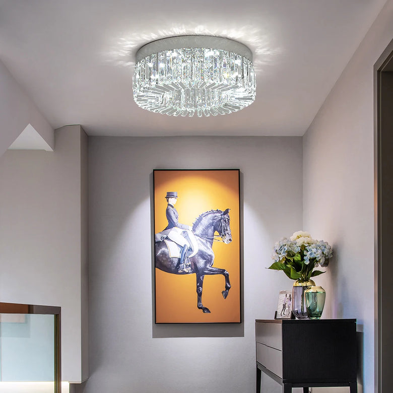 Modern Glam Crystal Flush Ceiling Light | Gold or Silver