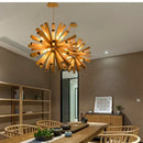 Solid Wood Oak Chandelier: Explosive Ball LED Light Fixture for Modern Living hanging in a contemporary dining space.