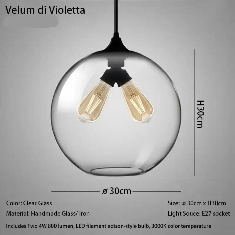 Nordic Mouth-Blown Glass with LED Filament Pendant Light