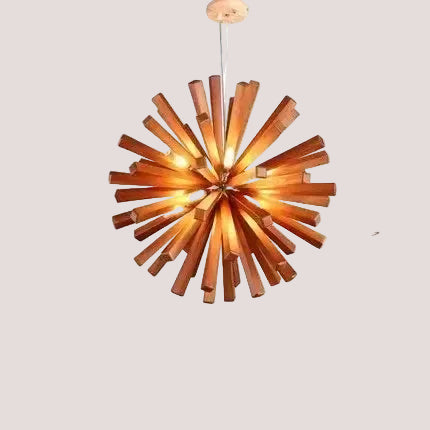Solid Wood Oak Chandelier: Explosive Ball LED Light Fixture for Modern Living displaying ten warm G9 bulbs in a striking design.
